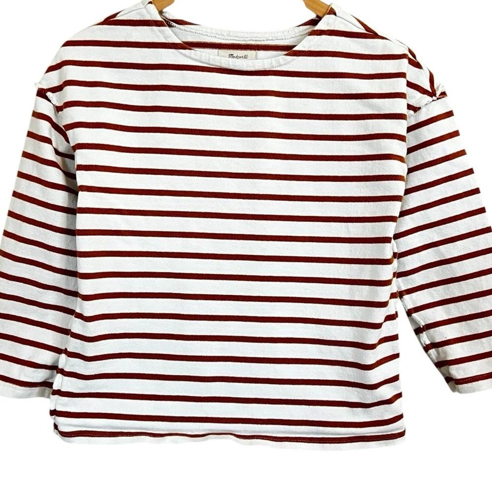 Madewell Luxe Long Sleeve Top Casler Stripe Size XS Brown Cream‎ Striped Top